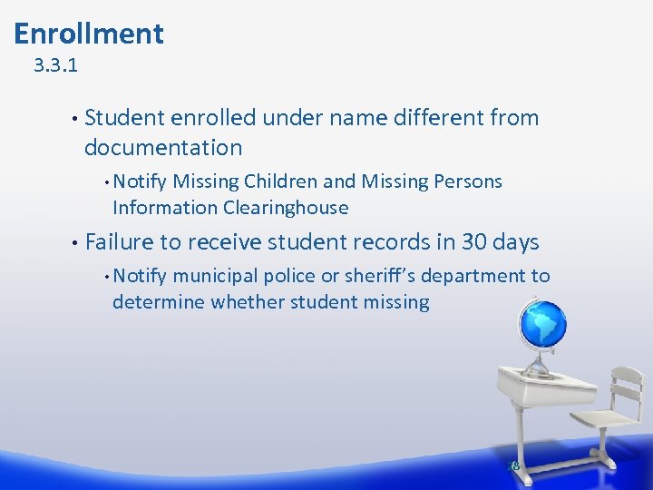  Enrollment 3. 3. 1 • Student enrolled under name different from documentation •