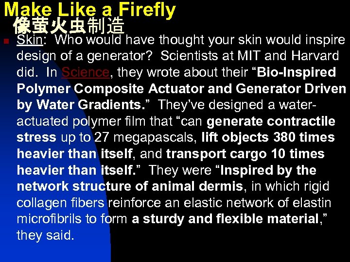 Make Like a Firefly 像萤火虫制造 n Skin: Who would have thought your skin would