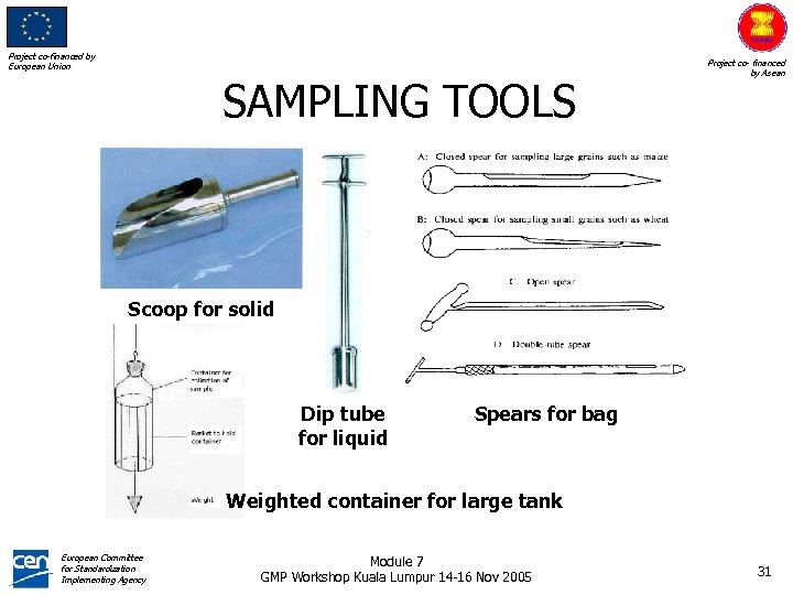 Project co-financed by European Union SAMPLING TOOLS Project co- financed by Asean Scoop for