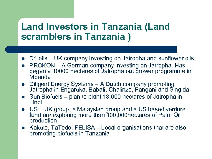 Land Investors in Tanzania (Land scramblers in Tanzania ) l l l D 1