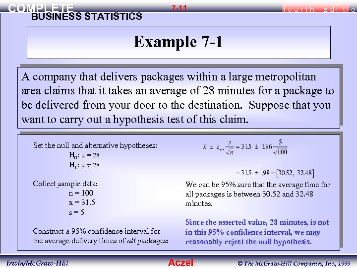 COMPLETE 7 -11 BUSINESS STATISTICS fourth edi tio Example 7 -1 A company that