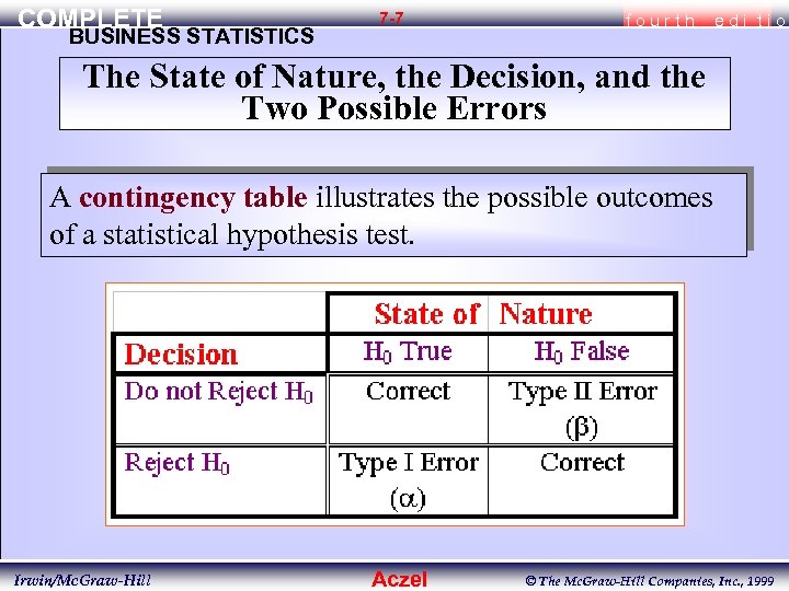 COMPLETE BUSINESS STATISTICS 7 -7 fourth edi tio The State of Nature, the Decision,