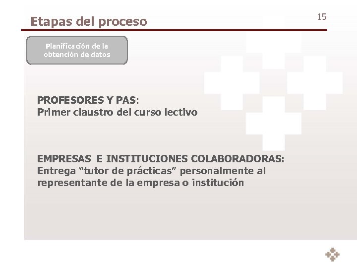 Etapas del proceso Planificación de la obtención de datos PROFESORES Y PAS: Primer claustro