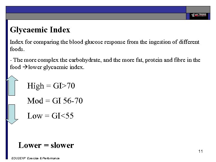 Glycaemic Index for comparing the blood glucose response from the ingestion of different foods.