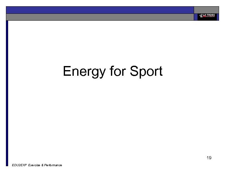 Energy for Sport 19 EDU 2 EXP Exercise & Performance 