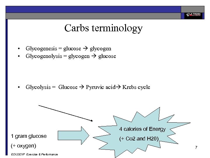 Carbs terminology • Glycogenesis = glucose glycogen • Glycogenolysis = glycogen glucose • Glycolysis