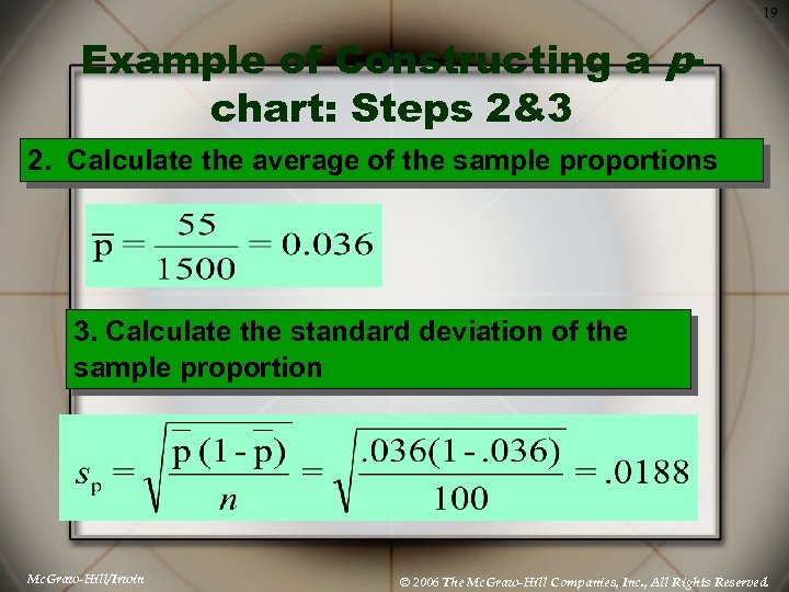 19 Example of Constructing a pchart: Steps 2&3 2. Calculate the average of the