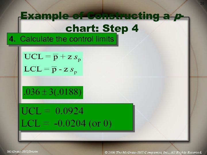 20 Example of Constructing a pchart: Step 4 4. Calculate the control limits UCL