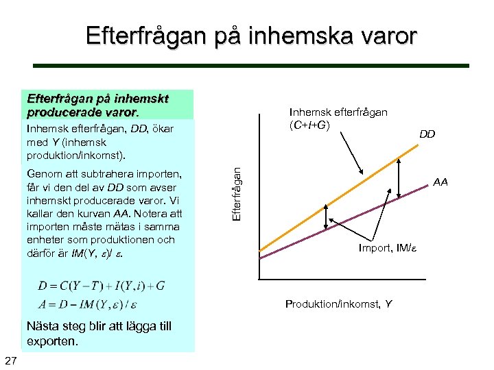 Efterfrågan på inhemska varor Efterfrågan på inhemskt producerade varor. Inhemsk efterfrågan (C+I+G) Genom att