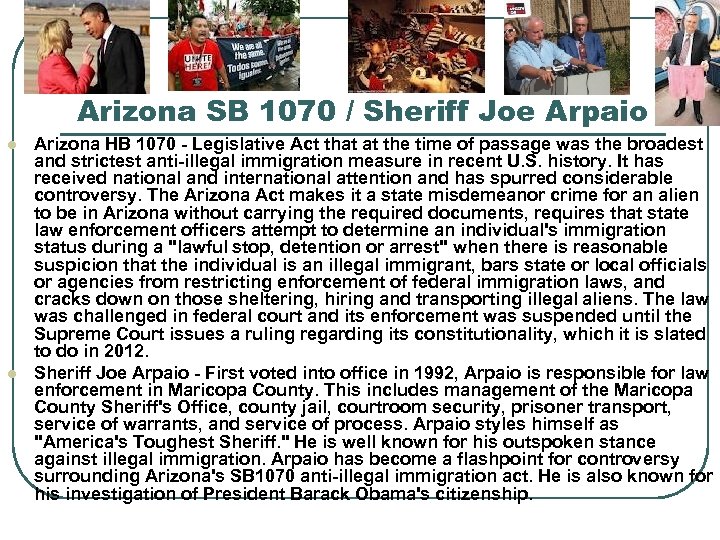 Arizona SB 1070 / Sheriff Joe Arpaio l l Arizona HB 1070 - Legislative