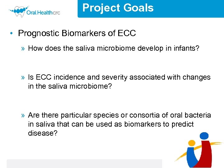 Project Goals • Prognostic Biomarkers of ECC » How does the saliva microbiome develop