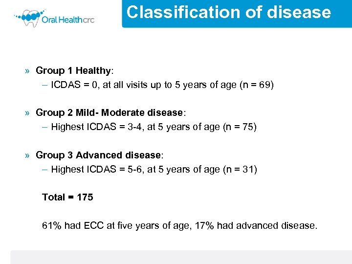 Classification of disease » Group 1 Healthy: – ICDAS = 0, at all visits