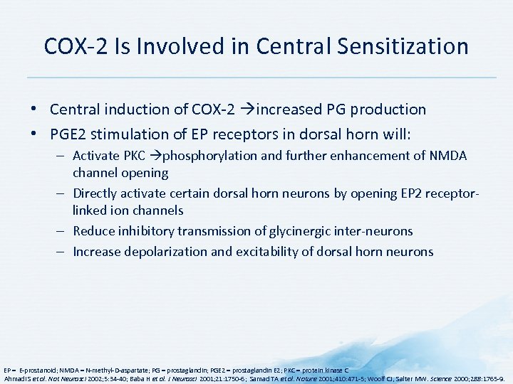 COX-2 Is Involved in Central Sensitization • Central induction of COX-2 increased PG production