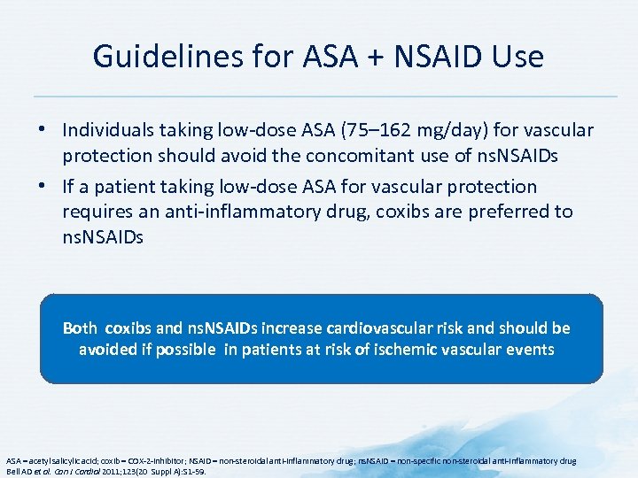 Guidelines for ASA + NSAID Use • Individuals taking low-dose ASA (75– 162 mg/day)
