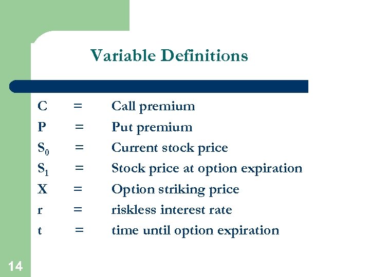 Variable Definitions C P S 0 S 1 X r t 14 = =