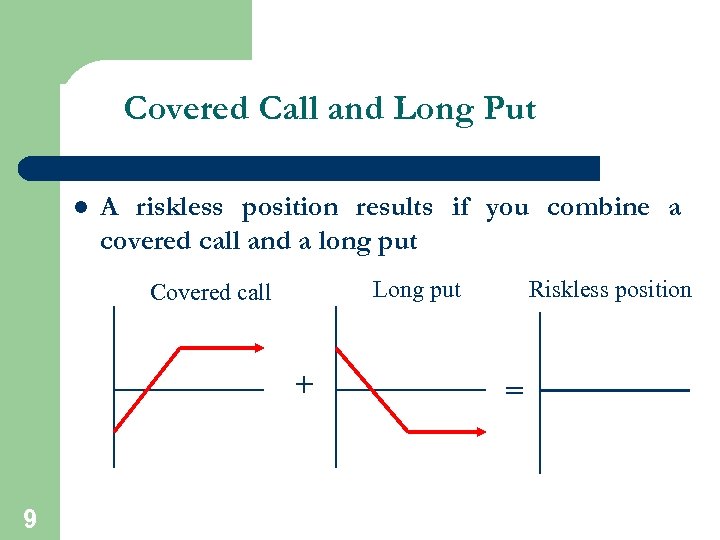 Covered Call and Long Put l A riskless position results if you combine a