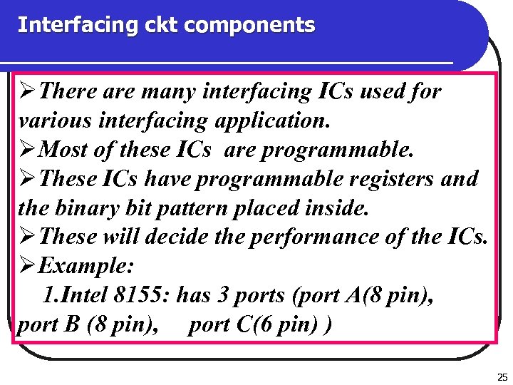 Interfacing ckt components ØThere are many interfacing ICs used for various interfacing application. ØMost