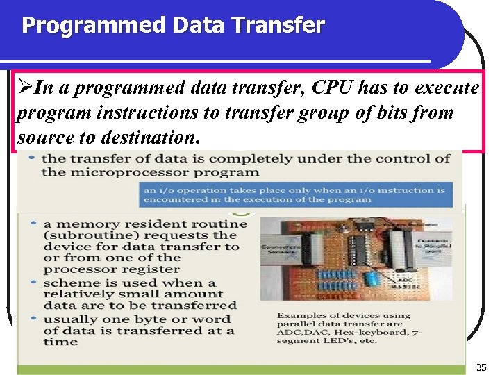 Programmed Data Transfer ØIn a programmed data transfer, CPU has to execute program instructions