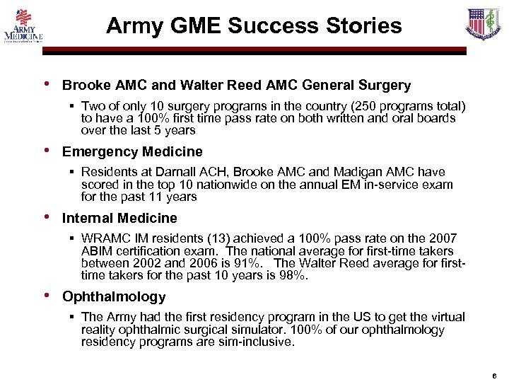 Army GME Success Stories • Brooke AMC and Walter Reed AMC General Surgery §