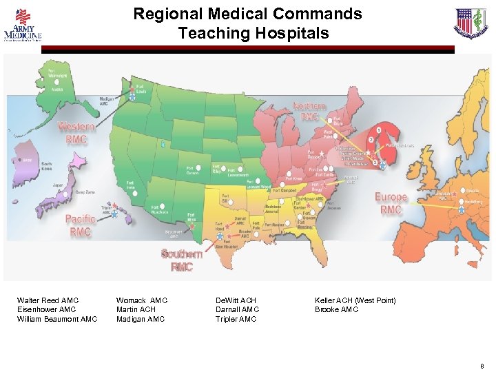 Regional Medical Commands Teaching Hospitals Walter Reed AMC Eisenhower AMC William Beaumont AMC Womack