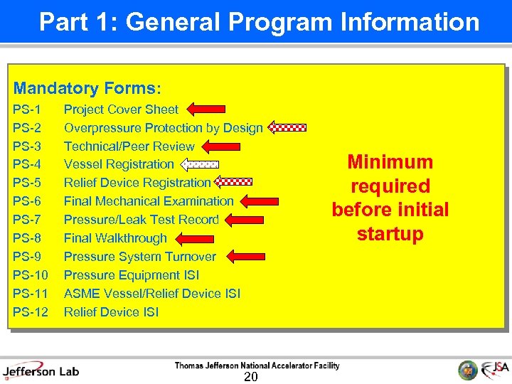  Part 1: General Program Information Mandatory Forms: PS-1 PS-2 PS-3 PS-4 PS-5 PS-6