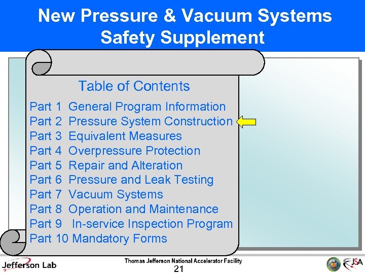  New Pressure & Vacuum Systems Safety Supplement Table of Contents Part 1 General