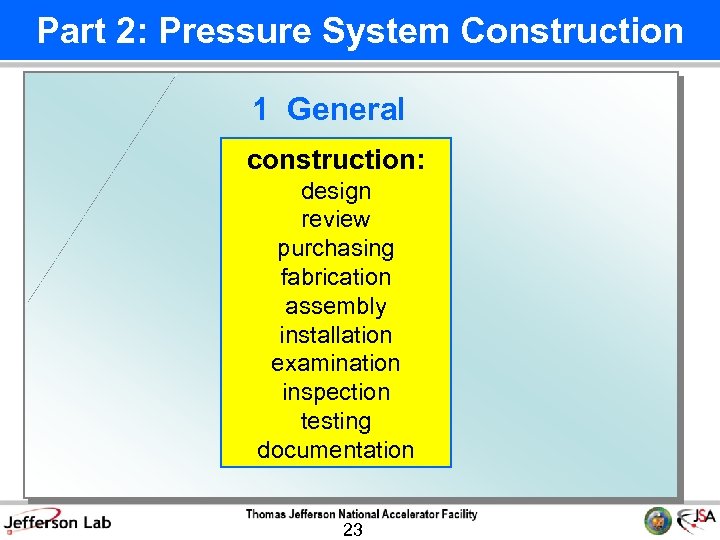 Part 2: Pressure System Construction 1 General construction: design review purchasing fabrication assembly installation