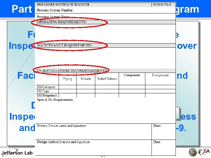 Part 9: In-Service Inspection Program Full performance of the In-Service Inspection Program will be