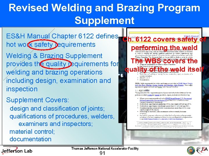 Revised Welding and Brazing Program Supplement ES&H Manual Chapter 6122 defines Ch. 6122 covers