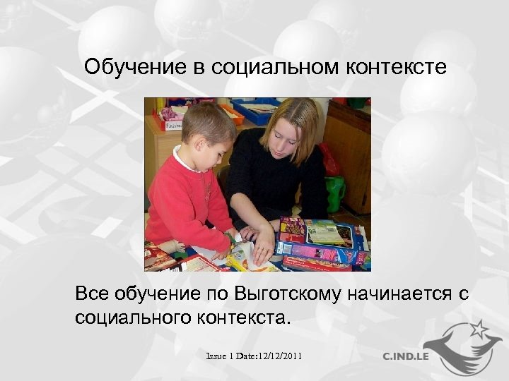 Обучение в социальном контексте Все обучение по Выготскому начинается с социального контекста. Issue 1
