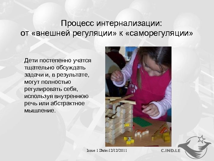 Процесс интернализации: от «внешней регуляции» к «саморегуляции» Дети постепенно учатся тщательно обсуждать задачи и,