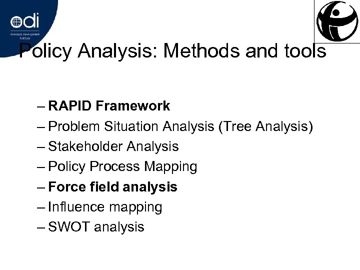 Policy Analysis: Methods and tools – RAPID Framework – Problem Situation Analysis (Tree Analysis)