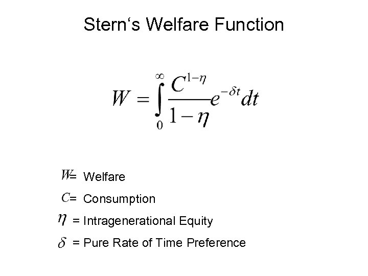 Stern‘s Welfare Function = Welfare = Consumption = Intragenerational Equity = Pure Rate of