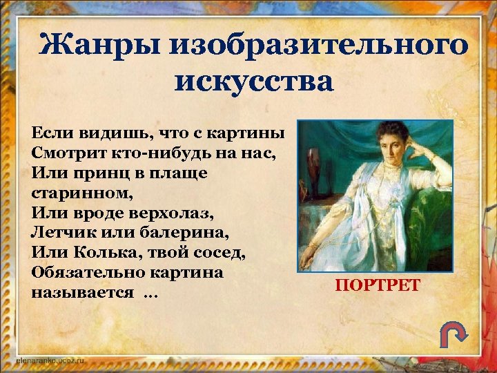 Жанры изобразительного искусства Если видишь, что с картины Смотрит кто-нибудь на нас, Или принц