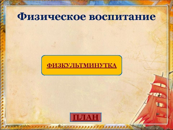 Физическое воспитание ФИЗКУЛЬТМИНУТКА ПЛАН 