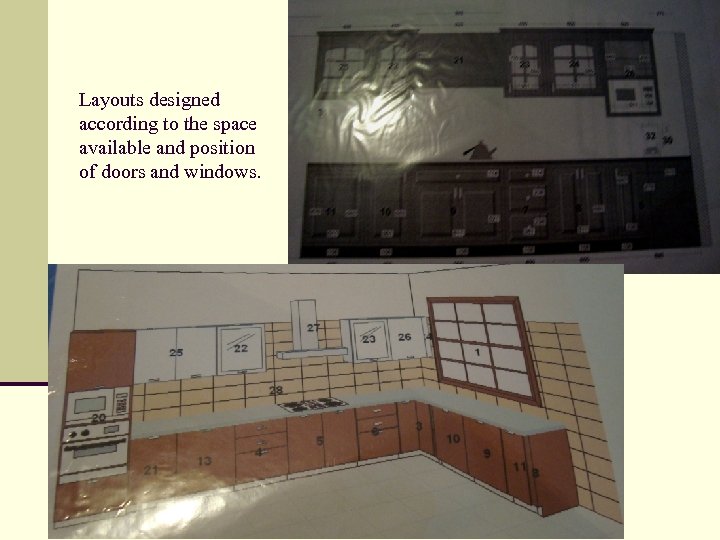 Layouts designed according to the space available and position of doors and windows. 