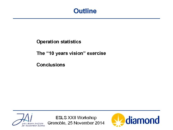 Outline Operation statistics The “ 10 years vision” exercise Conclusions ESLS XXII Workshop Grenoble,