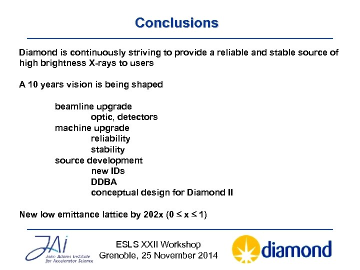 Conclusions Diamond is continuously striving to provide a reliable and stable source of high