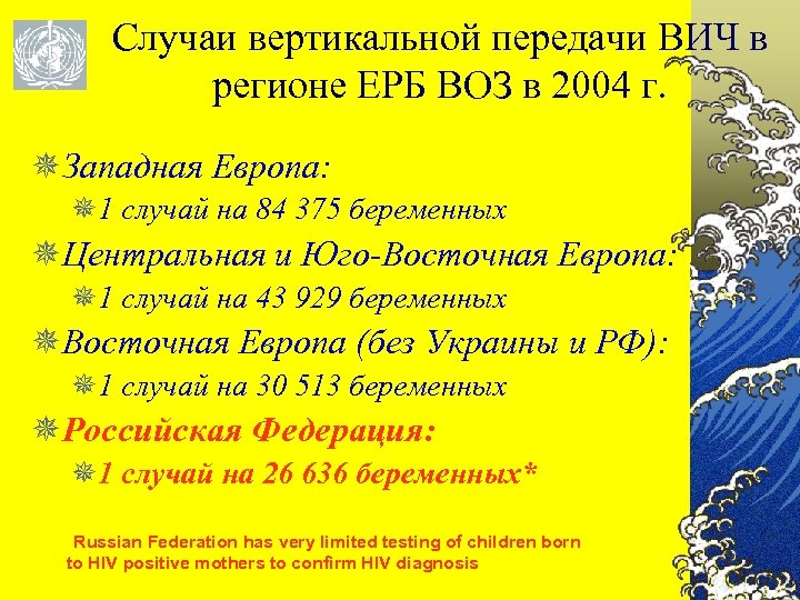 Случаи вертикальной передачи ВИЧ в регионе ЕРБ ВОЗ в 2004 г. ¯Западная Европа: ¯