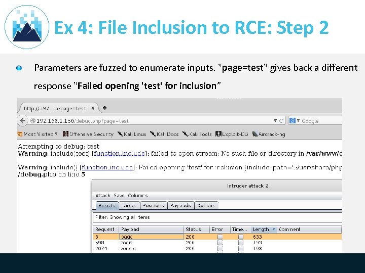 Ex 4: File Inclusion to RCE: Step 2 Parameters are fuzzed to enumerate inputs.