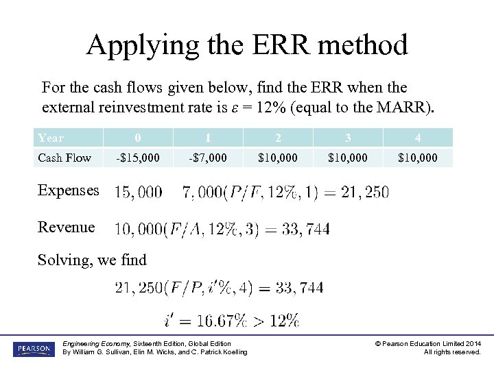Applying the ERR method For the cash flows given below, find the ERR when