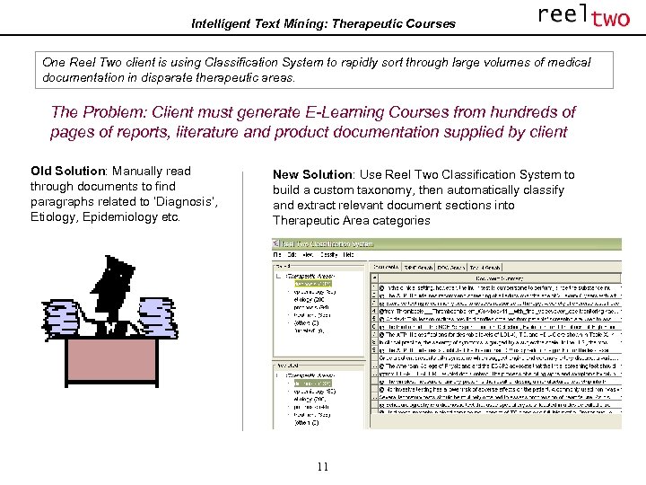Intelligent Text Mining: Therapeutic Courses One Reel Two client is using Classification System to