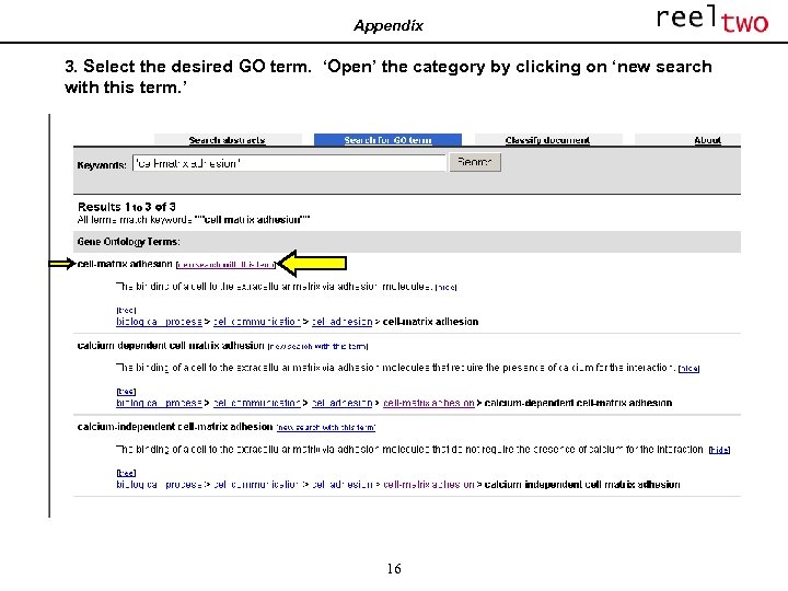Appendix 3. Select the desired GO term. ‘Open’ the category by clicking on ‘new