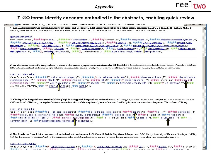 Appendix 7. GO terms identify concepts embodied in the abstracts, enabling quick review. 20