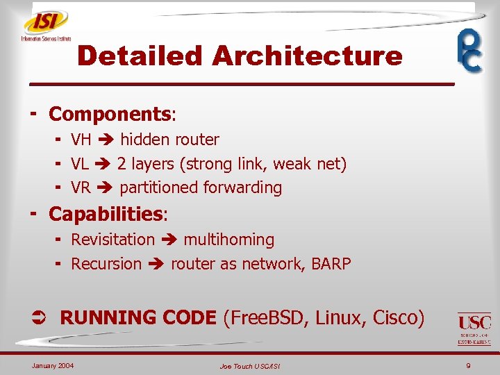 Detailed Architecture ¬ Components: ¬ VH hidden router ¬ VL 2 layers (strong link,