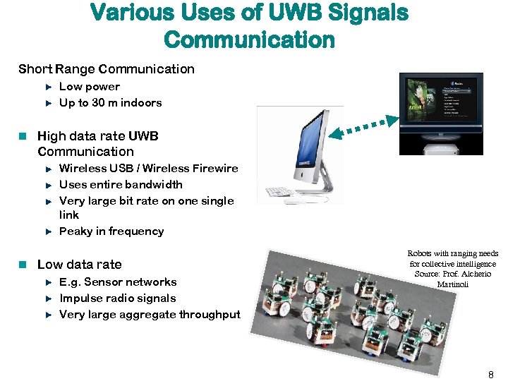 Various Uses of UWB Signals Communication Short Range Communication Low power Up to 30