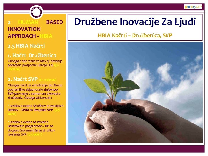 2 HUMAN BASED INNOVATION APPROACH - HBIA 2. 5 HBIA Načrti 1. Načrt Družbenica