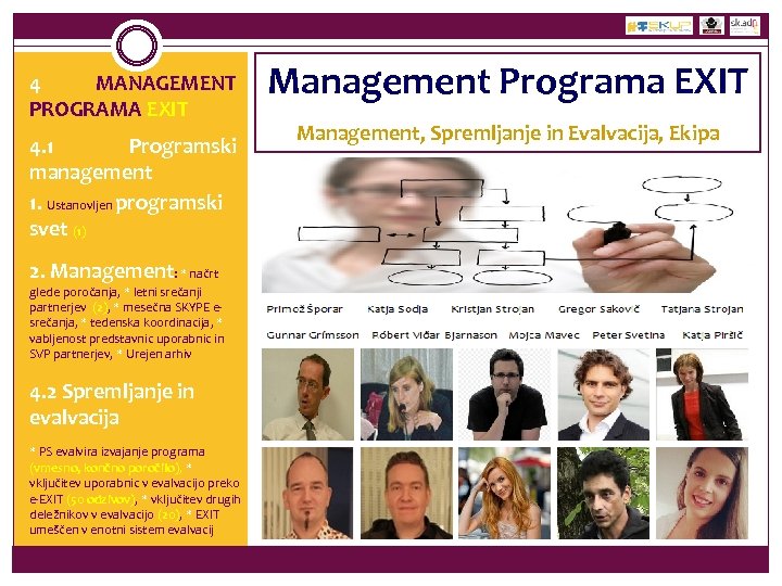 4 MANAGEMENT PROGRAMA EXIT 4. 1 Programski management 1. Ustanovljen programski svet (1) 2.