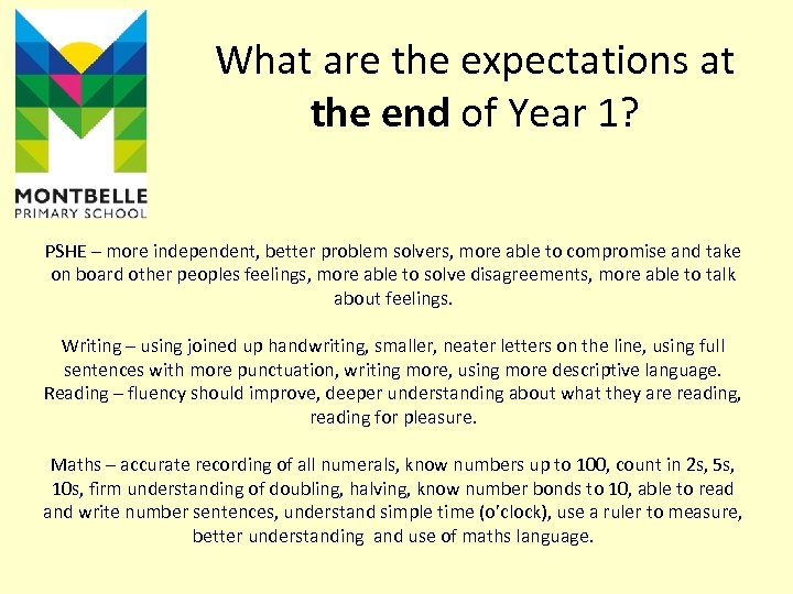 What are the expectations at the end of Year 1? PSHE – more independent,