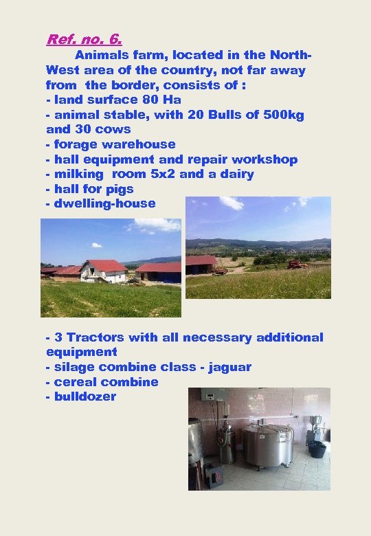 Ref. no. 6. Animals farm, located in the North. West area of the country,